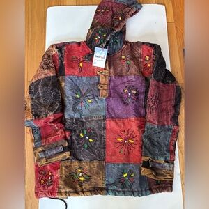 Colorful Patchwork boho Hoodie sz M